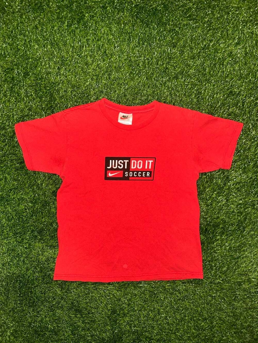 Nike Just Do It Soccer T-Shirt YOUTH Size S Red Vintage 90s Made In USA